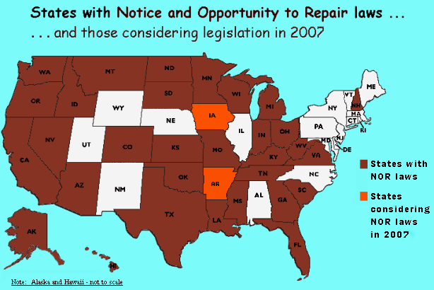States with Notice and Opportunity to Repair laws