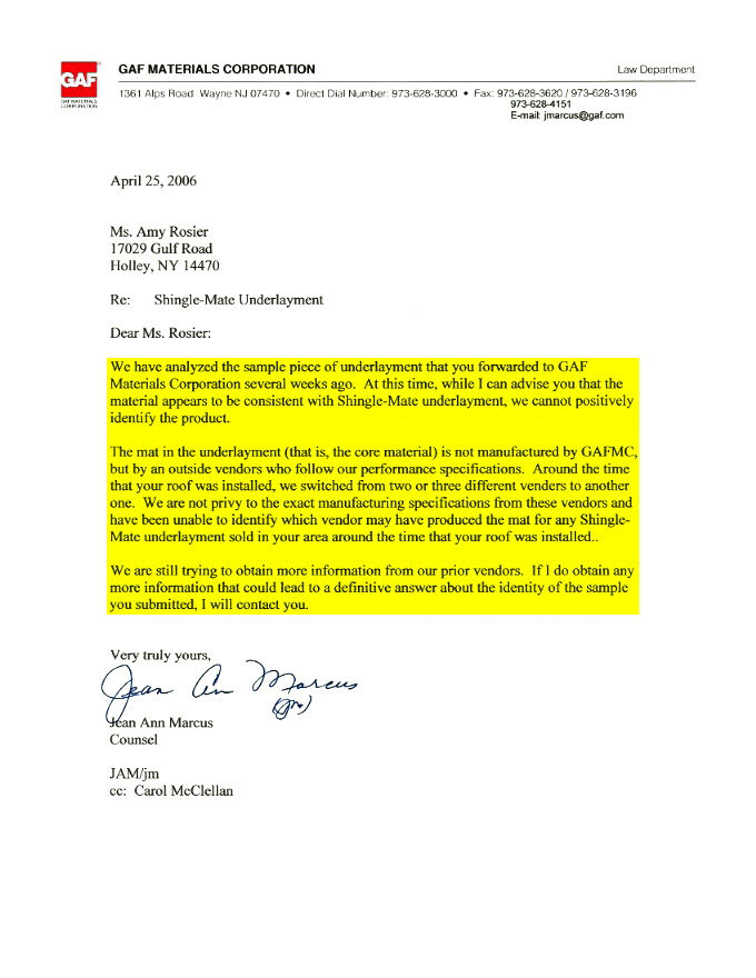 GAF's Response of April 25, 2006